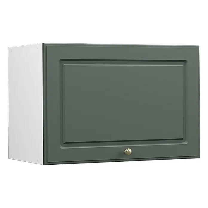 Vicco Schrankküche Fame-Line Grün-Gold Landhaus Flach - Grün-Gold Landhaus, Hängeschrank 60 cm (flach) - Dunkelgrüner Hängeschrank mit Kassettentür, weißer Seite und Messingknauf.