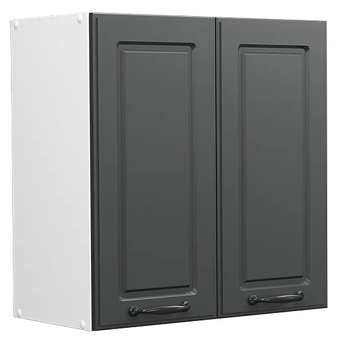 Vicco Schrankküche R-Line Anthrazit Landhaus - Breite: 60 cm, Anthrazit Landhaus, Hängeschrank 60 cm - Zweitüriger dunkelgrauer Wandschrank mit weißen Seiten und klassischen Griffen.