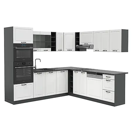 Vicco  Eckküche R-Line Weiß Landhaus/Anthrazit ohne Arbeitsplatte