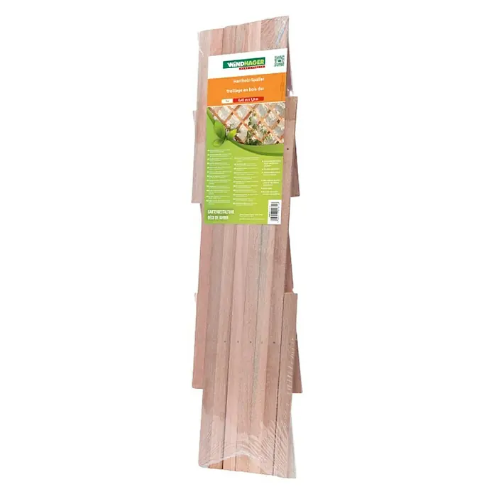 Windhager Faltspalier - B x H: 180 x 45 cm, Holz, Natur - Nahaufnahme einer Windhager Hartholz-Spalier, die als dekoratives und funktionales Gartenelement dient und Pflanzen Halt bietet.