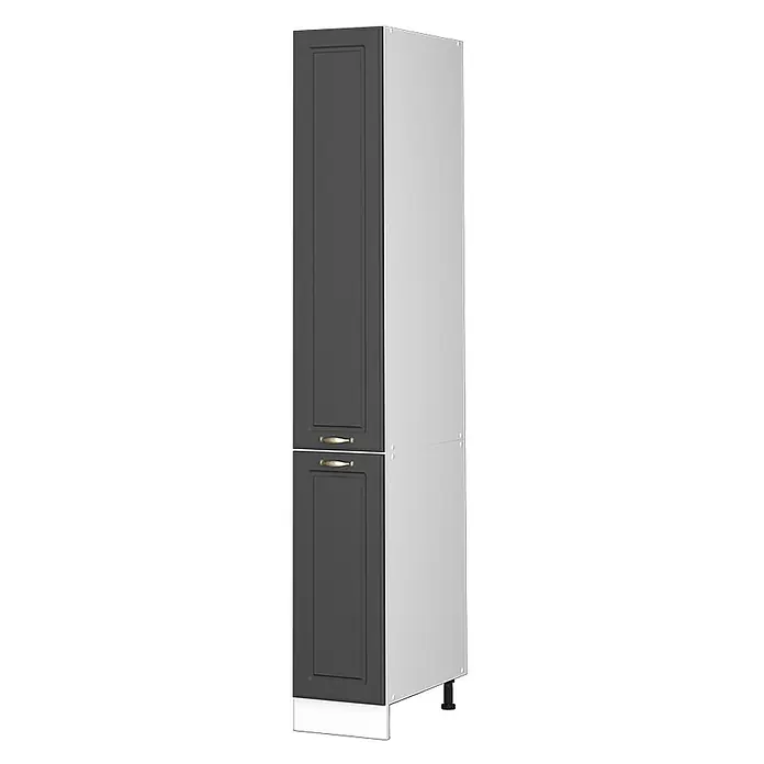 Vicco Schrankküche Fame-Line Anthrazit-Gold - Anthrazit-Gold, Apothekerhochschrank 30 cm - Hoher, dunkelgrauer Küchenschrank mit zwei Türen, Messinggriffen und verstellbaren Füßen.