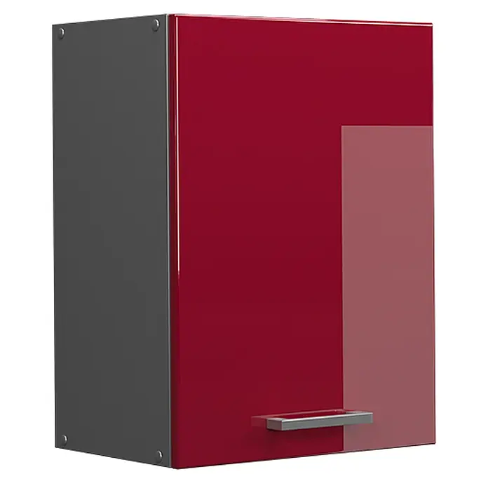 Vicco Schrankküche R-Line Rot Hochglanz - Rot Hochglanz, Hängeschrank 45 cm - Roter Hochglanz-Wandschrank mit grauen Seiten und silbernem Griff.