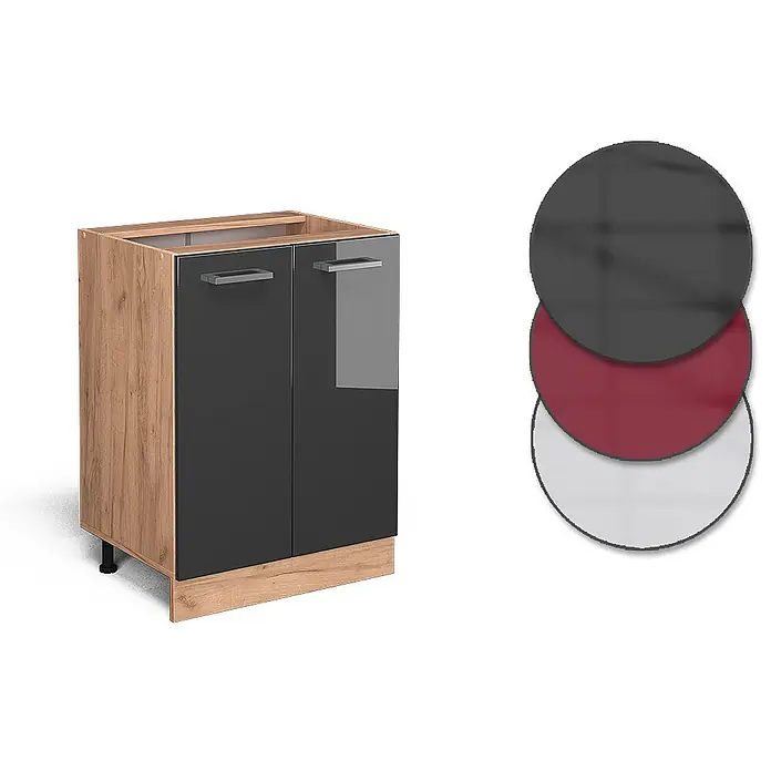 Vicco Schrankküche R-Line Anthrazit Hochglanz ohne Arbeitsplatte - Breite: 60 cm, Anthrazit Hochglanz, Unterschrank 60 cm - Küchenunterschrank in Holzoptik mit dunkelgrauen Hochglanztüren, Metallgriffen. Inkl. Farbmuster für Rot, Weiß, Dunkelgrau.
