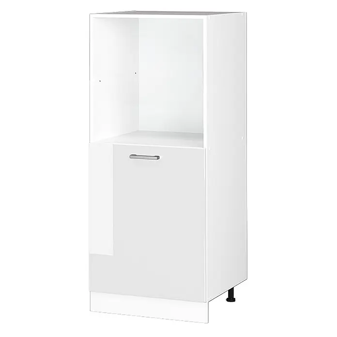 Vicco Schrankküche R-Line Weiß Hochglanz - Weiß Hochglanz, Backofenumbauschrank 60 cm (halb) - Weißer Küchenunterschrank mit offenem Fach oben und geschlossenem Schrank unten, Griff und verstellbaren Füßen.