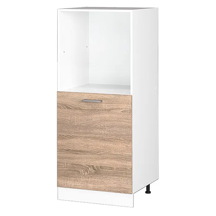 Vicco Schrankküche R-Line Sonoma - Sonoma, Backofenumbauschrank 60 cm (halb) - Weißer Küchenunterschrank mit offenem Fach und Schublade in heller Holzoptik, ideal für Einbaugeräte.
