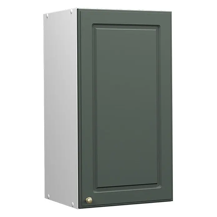 Vicco Schrankküche Fame-Line Grün-Gold Landhaus - Grün-Gold Landhaus, Hängeschrank 40 cm - Dunkelgrüner Küchenoberschrank mit hellgrauen Seiten und einem Messingknauf.