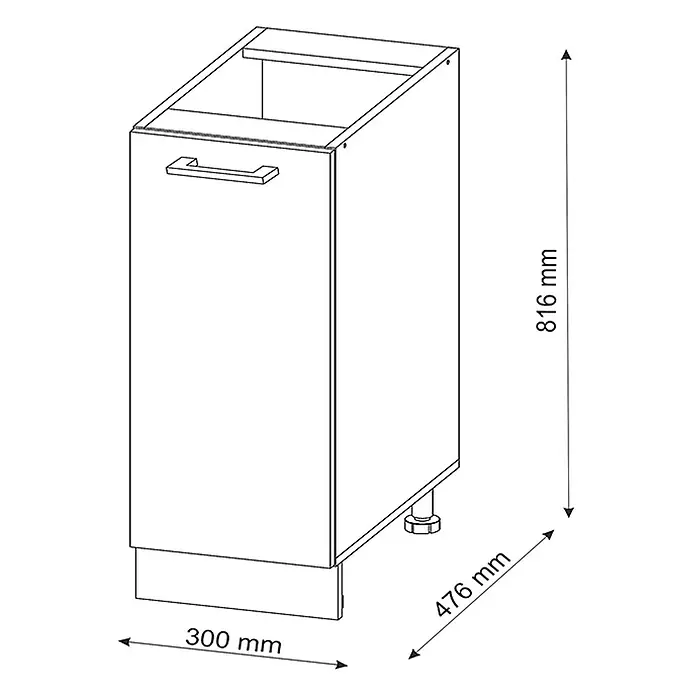 Vicco Schrankküche R-Line Anthrazit Hochglanz, AP Eiche - Anthrazit Hochglanz, Apothekerunterschrank 30 cm, AP Eiche - Unterschrank mit Tür und Griff, verstellbaren Füßen und Sockelblende. Maße: 300x476x816 mm (BxTxH).