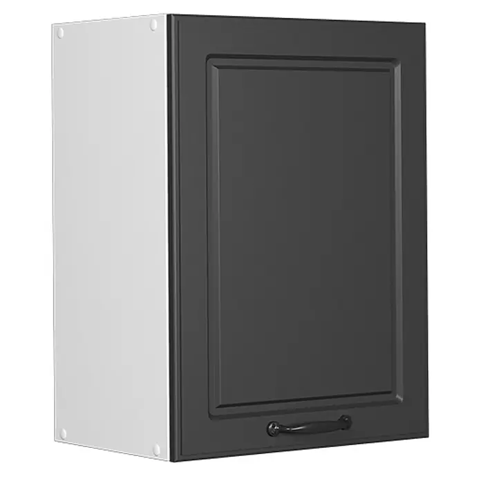 Vicco Schrankküche R-Line Anthrazit Landhaus - Anthrazit Landhaus, Hängeschrank 45 cm - Dunkelgrauer Küchenoberschrank mit Rahmentür und weißer Seitenplatte.