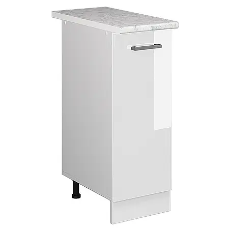 Vicco  Schrankküche R-Line Weiß Hochglanz, AP Marmor