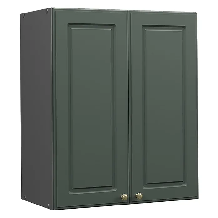 Vicco Schrankküche Fame-Line Grün-Gold Landhaus - Grün-Gold Landhaus, Hängeschrank 60 cm - Dunkelgrüner Hängeschrank mit zwei Türen, Kassettenoptik und Messingknäufen. Der Korpus ist dunkelgrau.