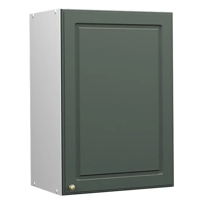 Vicco Schrankküche Fame-Line Grün-Gold Landhaus - Grün-Gold Landhaus, Hängeschrank 50 cm - Dunkelgrüner Küchenoberschrank mit hellgrauem Korpus und Messingknopf.