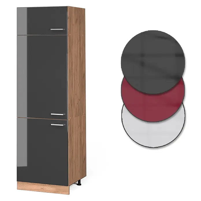 Vicco Schrankküche R-Line Anthrazit Hochglanz - Breite: 60 cm, Anthrazit Hochglanz, Kühlumbauschrank 60 cm - Hoher Hochschrank mit Holzrahmen und dunkelgrauen Hochglanztüren. Farbmuster: Dunkelgrau, Bordeaux, Weiß.