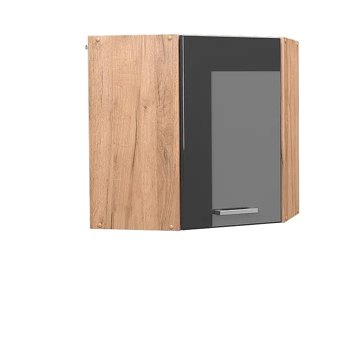 Vicco Schrankküche R-Line Anthrazit Hochglanz - Breite: 57 cm, Anthrazit Hochglanz, Eckhängeschrank 57 cm - Eckhängeschrank mit Holzmaserung an den Seiten und dunkelgrauer Tür mit Metallgriff.