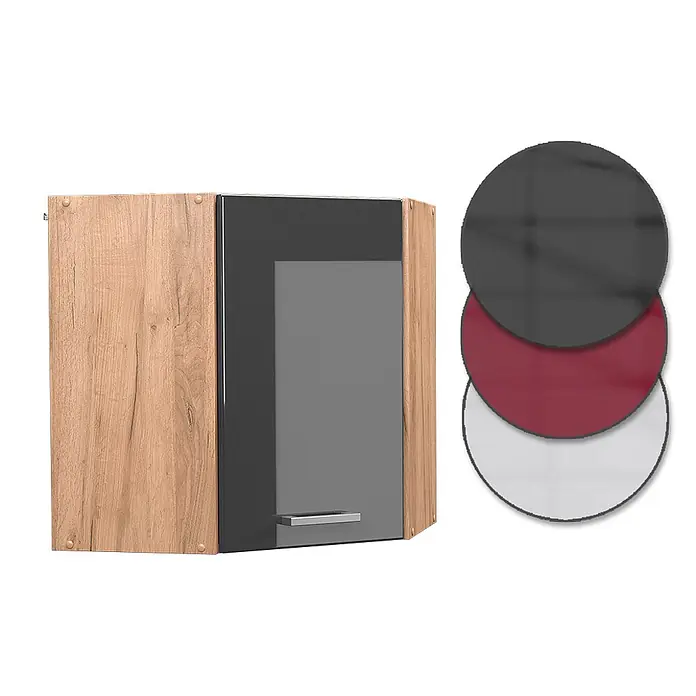 Vicco Schrankküche R-Line Anthrazit Hochglanz - Breite: 57 cm, Anthrazit Hochglanz, Eckhängeschrank 57 cm - Wandschrank mit Holzoptik-Korpus, dunkelgrauer Hochglanz-Tür und Farbmuster für dunkelgrau, bordeaux, weiße Optionen.