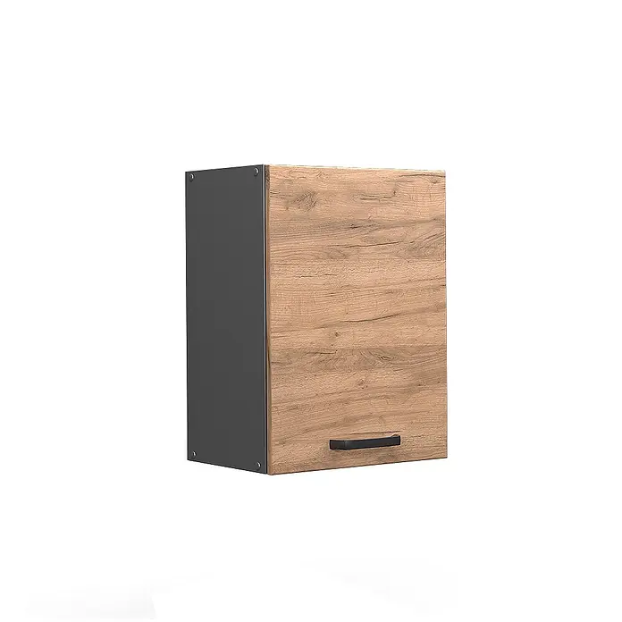 Vicco Schrankküche R-Line Goldkraft Eiche - Goldkraft Eiche, Hängeschrank 45 cm - Zweifarbiger Hängeschrank mit dunkelgrauem Korpus und heller Holzmaserungstür mit schwarzem Griff.