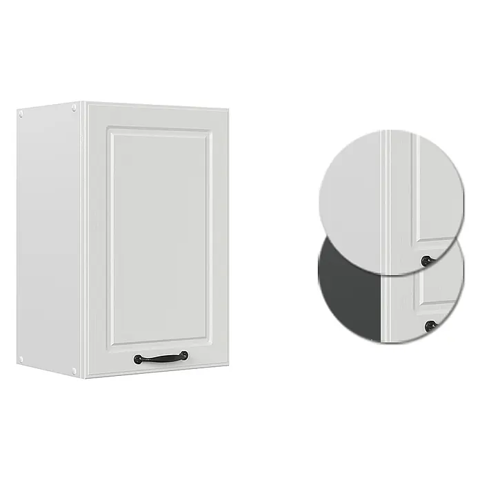 Vicco Schrankküche R-Line Weiß Landhaus - Weiß Landhaus, Hängeschrank 40 cm - Weißer Küchenhängeschrank mit Kassettenfront und schwarzem Griff.