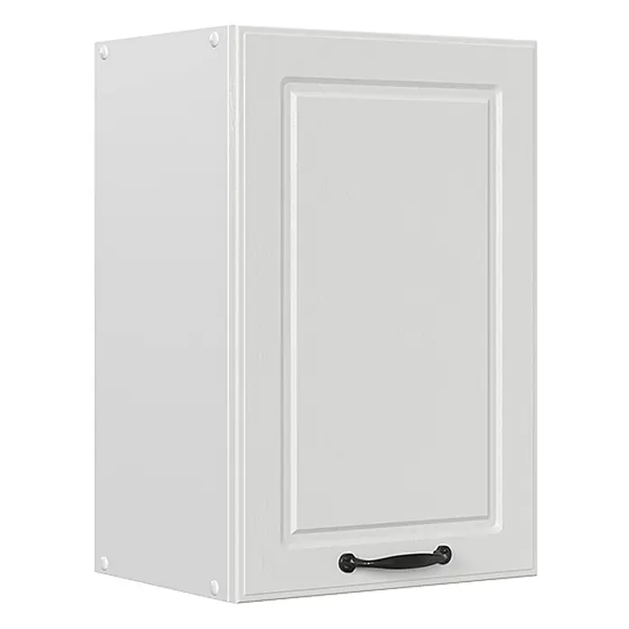 Vicco Schrankküche R-Line Weiß Landhaus - Weiß Landhaus, Hängeschrank 40 cm - Weißer Wandschrank mit Kassettentür und schwarzem Griff.