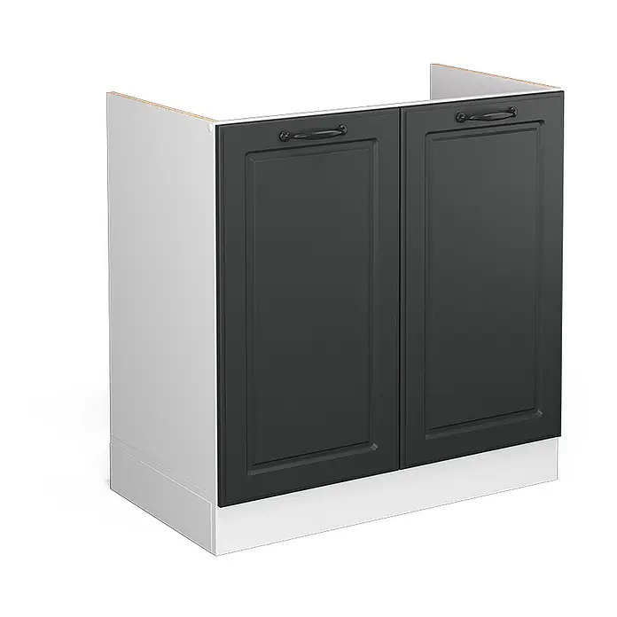 Vicco Schrankküche R-Line Anthrazit Landhaus ohne Arbeitsplatte - Breite: 80 cm, Anthrazit Landhaus, Spülenunterschrank 80 cm - Dunkelgrauer Unterschrank mit zwei Kassettenfronten und weißem Sockel für die Küche.