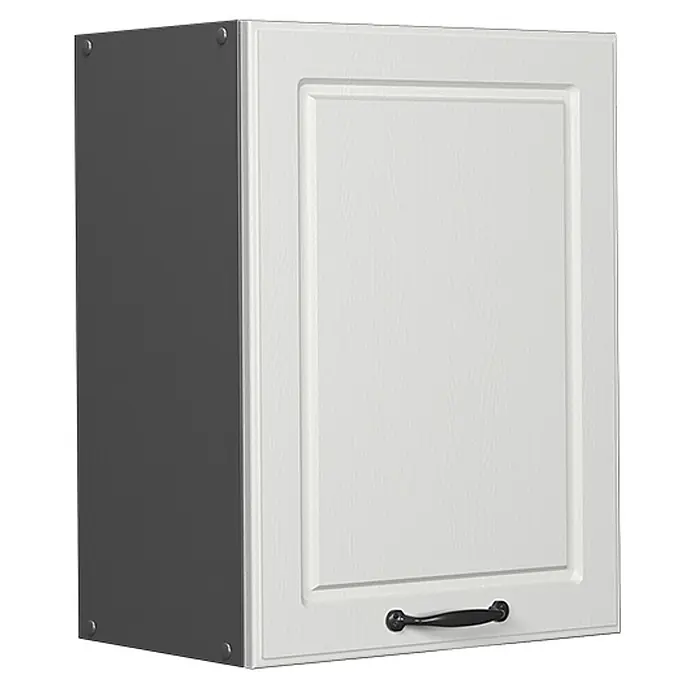 Vicco Schrankküche R-Line Weiß Landhaus - Weiß Landhaus, Hängeschrank 45 cm - Weißer Hängeschrank mit dunkelgrauen Seiten und schwarzem Griff.
