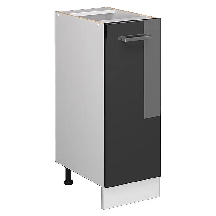 Vicco Schrankküche R-Line Anthrazit Hochglanz ohne Arbeitsplatte - Anthrazit Hochglanz, Apothekerunterschrank 30 cm - Dunkelgrauer glänzender Küchenunterschrank mit silbernem Griff, hellgrauem Korpus und Sockelblende.