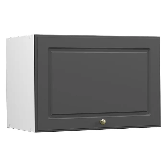Vicco Schrankküche Fame-Line Anthrazit-Gold Flach - Anthrazit-Gold, Hängeschrank 60 cm (flach) - Dunkelgrauer Küchenoberschrank mit Kassettenfront und Messingknopf. Weißer Korpus für Stauraum.