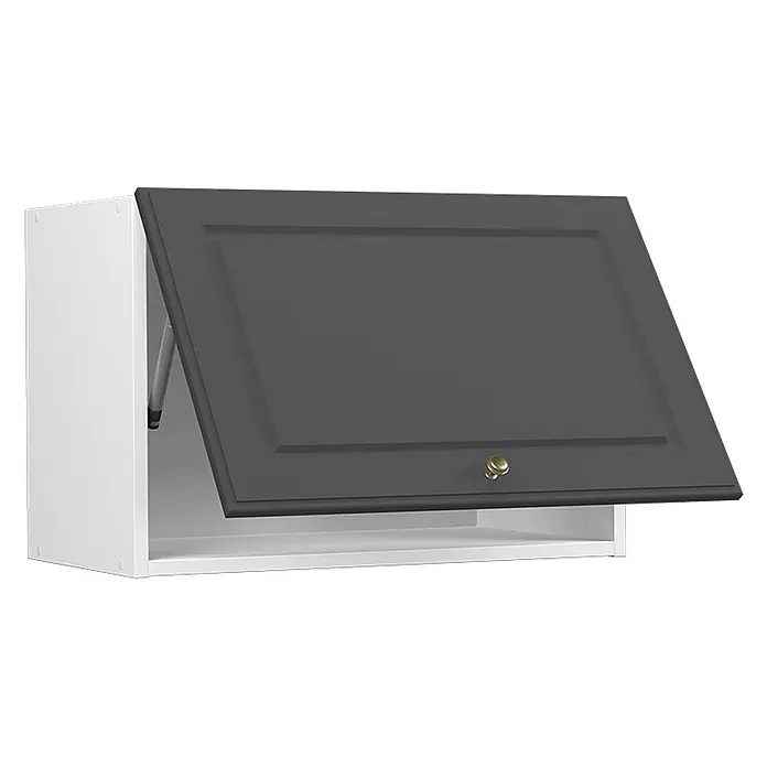 Vicco Schrankküche Fame-Line Anthrazit-Gold Flach - Anthrazit-Gold, Hängeschrank 60 cm (flach) - Weißer Hängeschrank mit dunkelgrauer, kassettierter Tür, die sich nach oben öffnet, mit Messingknauf und Gasfedern.