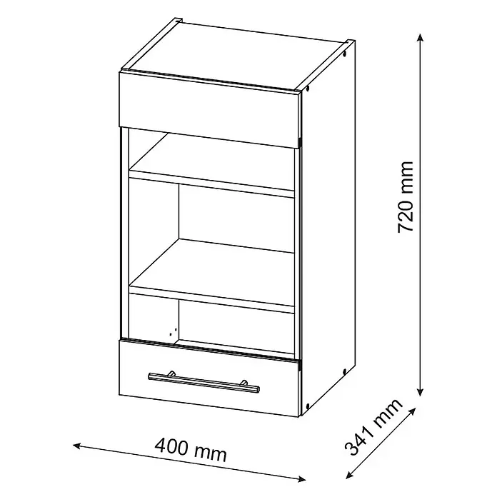 Vicco Schrankküche Fame-Line Anthrazit-Gold - Anthrazit-Gold Landhaus, Hängeglasschrank 40 cm - Weißer Küchenunterschrank mit zwei offenen Fächern und einer unteren Schublade.