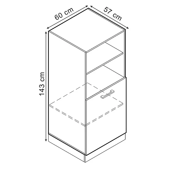 Vicco Schrankküche R-Line Weiß Landhaus - Weiß Landhaus, Backofenumbauschrank 60 cm (halb) - Hoher Schrank mit zwei offenen Regalböden und einer Schublade unten, 143 cm hoch, 60 cm breit und 57 cm tief.