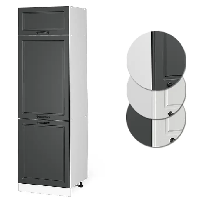 Vicco Schrankküche R-Line Anthrazit Landhaus - Breite: 60 cm, Anthrazit Landhaus, Kühlumbauschrank 60 cm - Hoher dunkelgrauer Küchenschrank mit Kassettentüren, auch in Hellgrau/Weiß erhältlich. Ideal für Vorratsschränke.