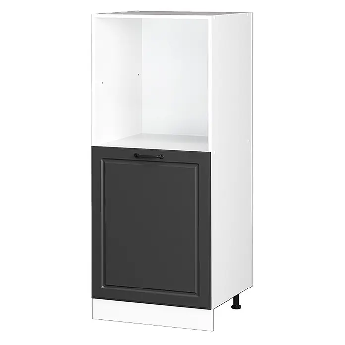 Vicco Schrankküche R-Line Anthrazit Landhaus - Anthrazit Landhaus, Backofenumbauschrank 60 cm (halb) - Weißer Küchenunterschrank mit offenem Fach oben und dunkelgrauer Tür mit Griff, auf verstellbaren Füßen mit Sockel.