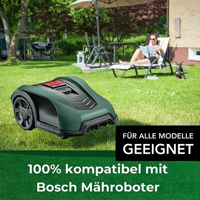 Genisys Ersatzmesser-Set für Mähroboter - Passend für: für Bosch, 18 Stk. - Grün-schwarzer Bosch Mähroboter im Garten.