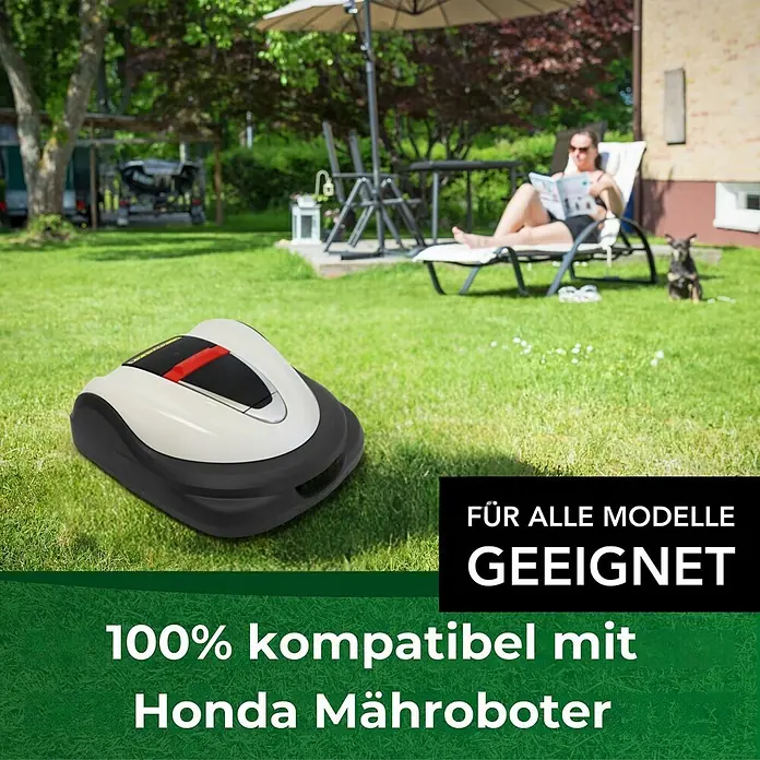 Genisys Ersatzmesser-Set für Mähroboter - Passend für: für Honda, 30 Stk. - Weißer und schwarzer Mähroboter mit rotem Akzent, konzipiert für den Einsatz im Garten. 100% kompatibel mit Honda Mährobotern.
