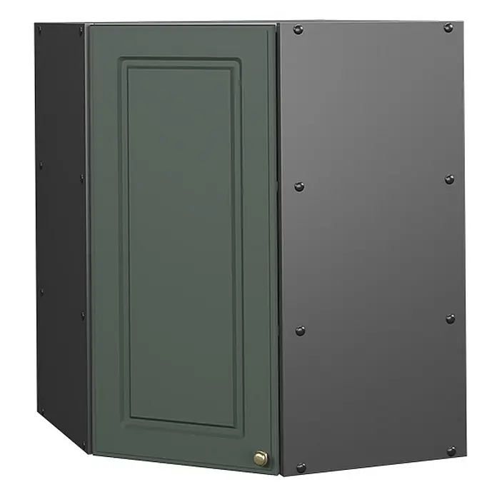 Vicco Schrankküche Fame-Line Grün-Gold Landhaus - Grün-Gold Landhaus, Eckhängeschrank 57 cm - Dunkelgrüner Eck-Wandschrank mit Messingknauf und dunkelgrauen, genieteten Seiten.