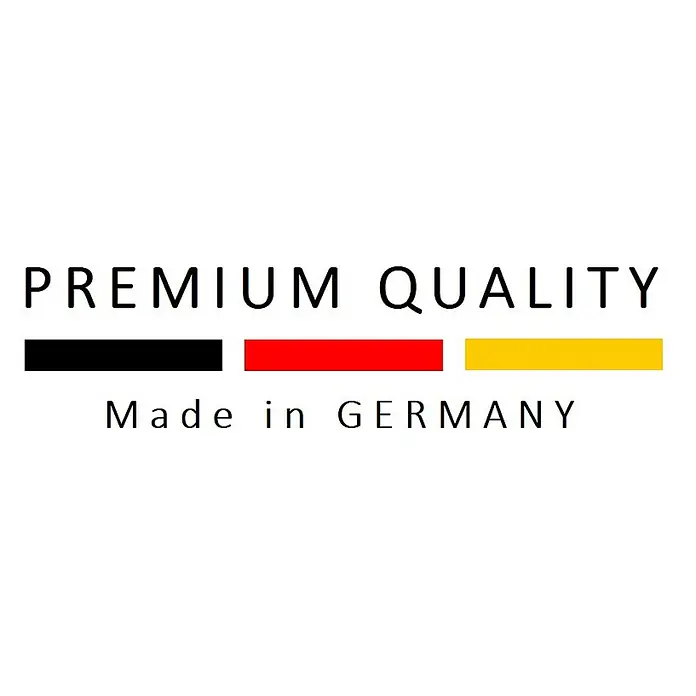 Genisys Befestigungshaken für Mähroboter - Universell, 200 Stk. - Grafik mit 'PREMIUM QUALITY' und 'Made in GERMANY', mit den Farben der deutschen Flagge.