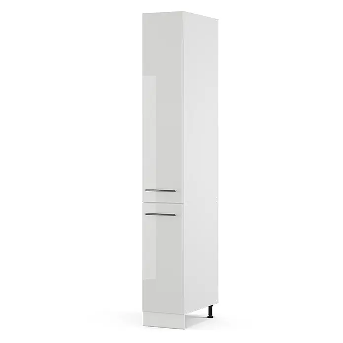 Vicco Schrankküche Fame-Line Weiß Hochglanz - Weiß Hochglanz, Apothekerhochschrank 30 cm - Weißer Hochglanz-Hochschrank mit zwei Türen und silbernen Griffen.