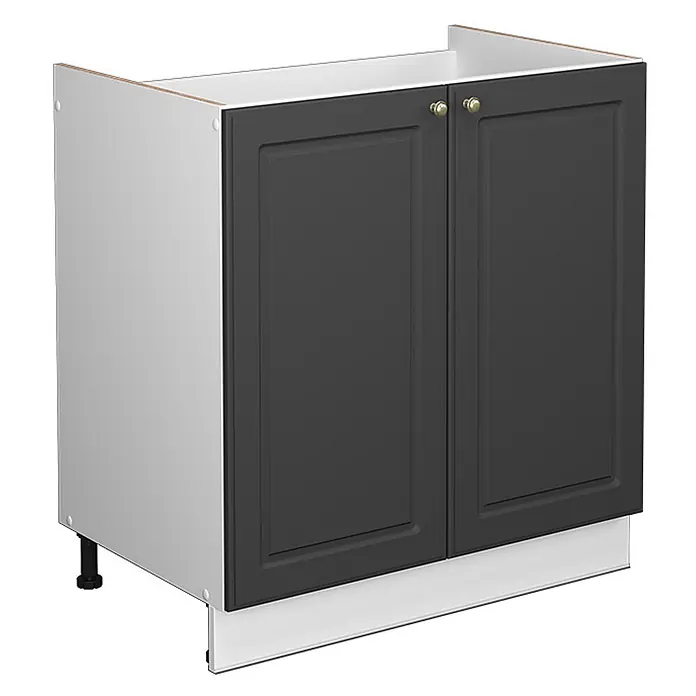 Vicco Schrankküche Fame-Line Anthrazit-Gold ohne Arbeitsplatte - Anthrazit-Gold, Spülenunterschrank 80 cm - Dunkelgrauer zweitüriger Küchenunterschrank mit goldenen Griffen, weißem Korpus, verstellbaren Füßen und Sockelblende.
