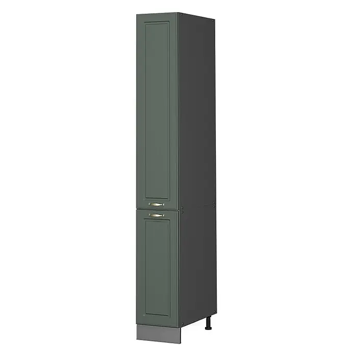 Vicco Schrankküche Fame-Line Grün-Gold Landhaus - Grün-Gold Landhaus, Apothekerhochschrank 30 cm - Hoher, dunkelgrüner Küchenschrank mit Kassettentüren, Goldgriffen und dunkelgrauem Korpus.