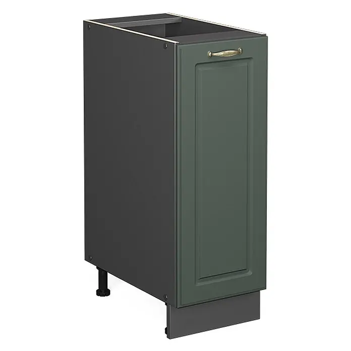 Vicco Schrankküche Fame-Line Grün-Gold Landhaus ohne Arbeitsplatte - Grün-Gold Landhaus, Apothekerunterschrank 30 cm - Dunkelgrauer Küchenunterschrank mit dunkelgrüner Tür und messingfarbenem Griff. Mit verstellbaren Füßen und Sockel.
