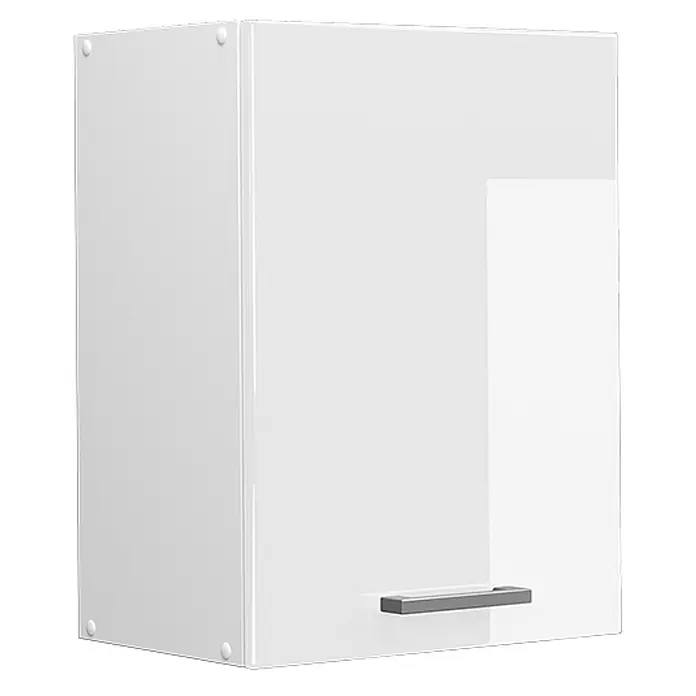 Vicco Schrankküche R-Line Weiß Hochglanz - Weiß Hochglanz, Hängeschrank 45 cm - Weißer Hochglanz-Hängeschrank mit silbernem Griff.