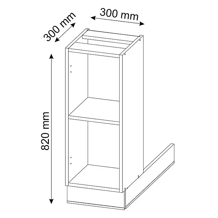 Vicco Inselküche Fame-Line Goldkraft Eiche ohne Arbeitsplatte - Goldkraft Eiche, Ohne Elektrogeräte - Offener Küchenunterschrank mit zwei Regalböden, 820 mm hoch, 300 mm breit, 300 mm tief.
