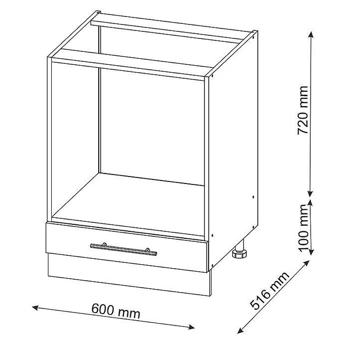Vicco Schrankküche Fame-Line Anthrazit-Gold, AP Eiche - Anthrazit-Gold, Herdumbauschrank 60 cm, AP Eiche - Küchenunterschrank-Korpus, 720mm H (plus 100mm Füße), 600mm B, 516mm T, mit einer Schublade.
