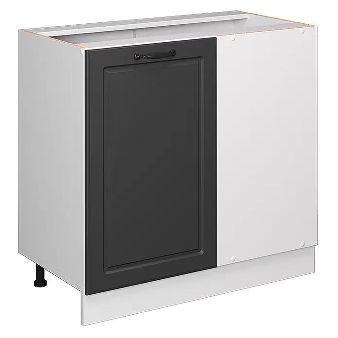 Vicco Schrankküche R-Line Anthrazit Landhaus ohne Arbeitsplatte - Breite: 86 cm, Anthrazit Landhaus, Eckunterschrank 86 cm - Weißer Kücheneckunterschrank mit dunkelgrauer Tür.