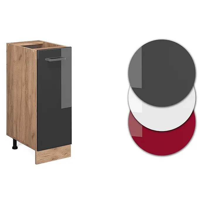 Vicco Schrankküche R-Line Anthrazit Hochglanz ohne Arbeitsplatte - Anthrazit Hochglanz, Apothekerunterschrank 30 cm - Küchenunterschrank in Holzoptik mit glänzender dunkelgrauer Tür und Griff. Farbmuster inklusive.