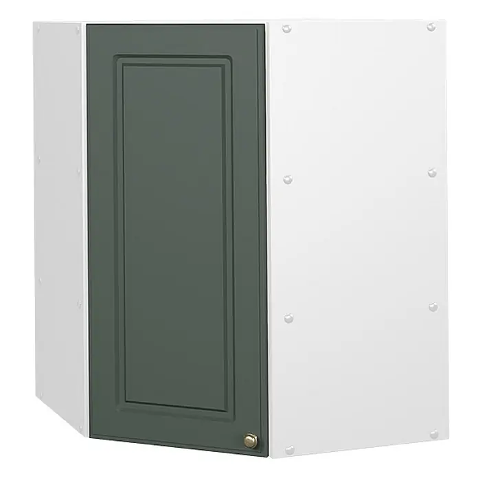 Vicco Schrankküche Fame-Line Grün-Gold Landhaus - Grün-Gold Landhaus, Eckhängeschrank 57 cm - Dunkelgrüner Eck-Wandschrank mit weißen Seiten und Messingknauf.