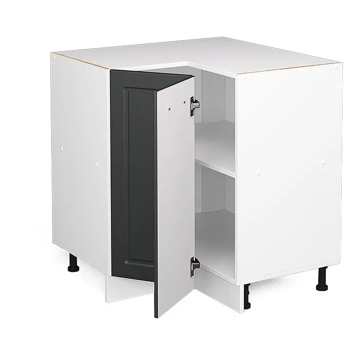 Vicco Schrankküche R-Line Anthrazit Landhaus ohne Arbeitsplatte - Breite: 75,6 cm, Anthrazit Landhaus, Eckunterschrank - Weißer Eckunterschrank für die Küche mit schwarzer Tür, zwei Einlegeböden und verstellbaren schwarzen Füßen.