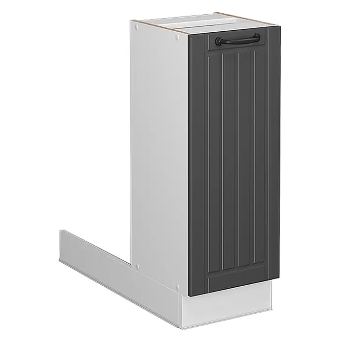 Vicco Inselküche Fame-Line Anthrazit Landhaus ohne Arbeitsplatte - Breite: 30 cm, Anthrazit Landhaus, Ohne Elektrogeräte - Weißer Küchenunterschrank mit dunkelgrauer Lamellentür, schwarzem Griff und heller Sockelblende.