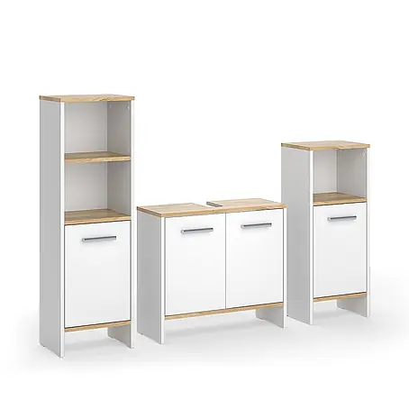 Vicco  Badmöbel-Set Karli Weiß/Goldkraft Eiche 3-teilig