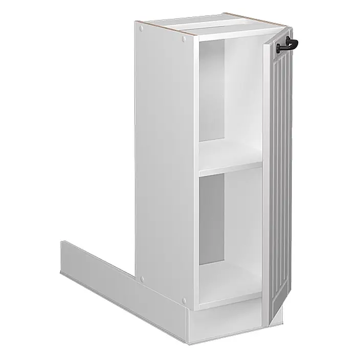 Vicco Inselküche Fame-Line Weiß Landhaus ohne Arbeitsplatte - Breite: 30 cm, Weiß Landhaus, Ohne Elektrogeräte - Weißer modularer Unterschrank mit offener Tür, Innenregalen und schwarzem Griff.