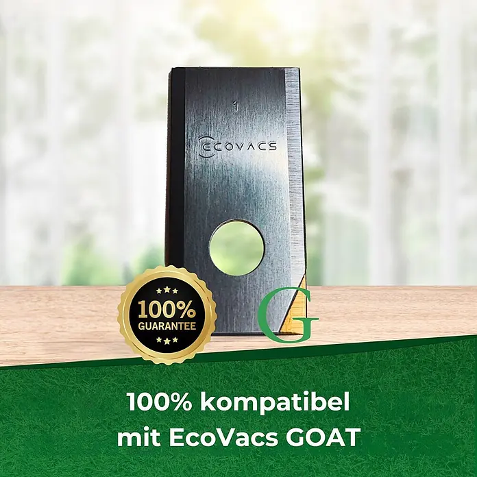 Genisys Ersatzmesser-Set für Mähroboter - Passend für: für Ecovacs, 30 Stk. - Dunkle, metallische Ecovacs GOAT Ersatzklinge mit Ecovacs Logo, rundem Ausschnitt und 100% Garantie-Siegel.