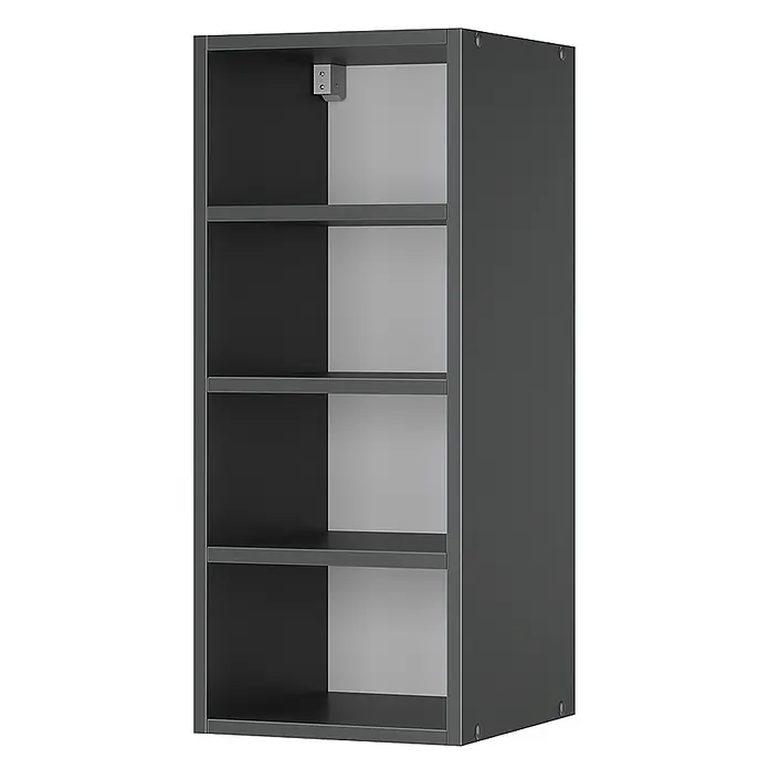 Vicco Schrankküche Fame-Line Anthrazit - Anthrazit, Regalhängeschrank 30 cm - Dunkelgraues Regal mit vier Fächern und abwechselnd schwarzen und hellgrauen Rückwänden.